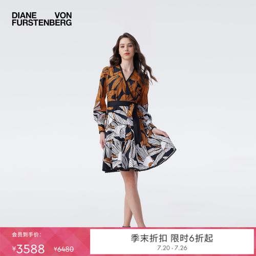 DVF2026春夏虎纹百合印花海岛度假风收腰短款裹身式连衣裙DW4T004