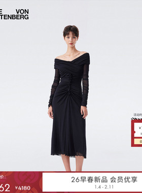 [海岛度假]DVF2026早春度假系列经典黑一字肩连衣裙DL4T008