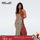 海岛度假 DVF黑白坚果度假棕拼接图案裹身连衣裙DW2S009