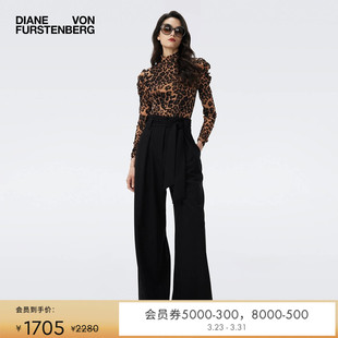 半高领豹纹印花弹力网纱长袖 DVF打底衫 上衣BL3T005 弹力网纱