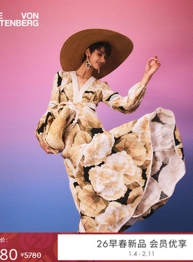 [海岛度假]DVF2026早春新烂漫花卉腰部挖剪蕾丝拼接连衣裙DL4T026