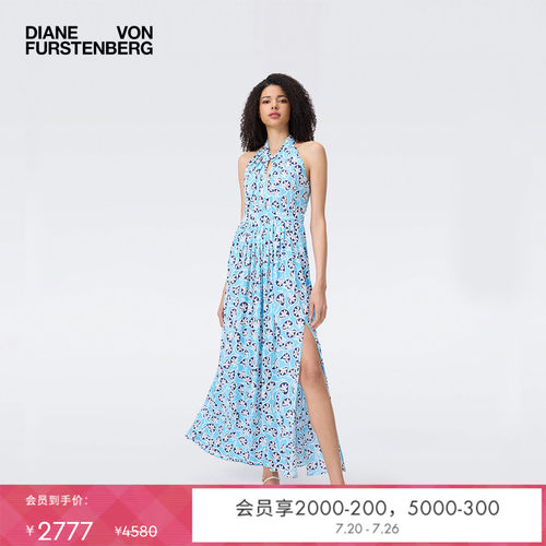 DVF冰河蓝藤蔓花卉图案连衣裙