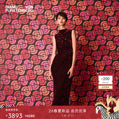 DVF2026早春新款 重工烧花丝绒 酒红阿拉伯藤曼礼服裹身裙DW4T005