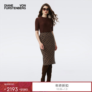 羊毛针织打底衫 棕色短袖 DVF2025秋冬新款 WS3T002 提花工艺