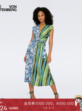 [海岛度假]DVF度假V领印花拼接连衣裙DS1S040