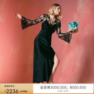 吊带两件套连衣裙DL4R047 DVF礼服蕾丝裙喇叭袖 重工花卉蕾丝