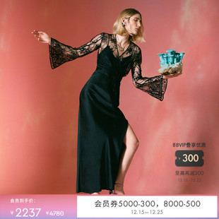 吊带两件套连衣裙DL4R047 DVF礼服蕾丝裙喇叭袖 小黑裙