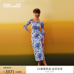 蓝白绿野仙踪弹力网纱连衣裙DL1U007 DVF2026春夏新款 弹力网纱