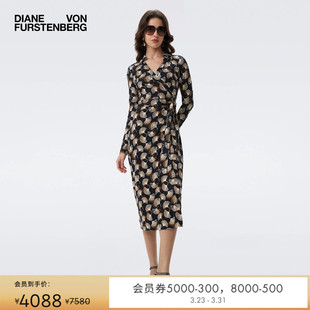 DVF复古银杏叶叠影针织桑蚕丝裹身裙DW3T009 100%真丝