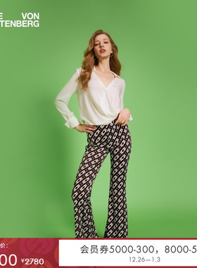 DVF2025新款高腰微喇交织锁链几何图案长裤PL1T001