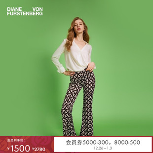 DVF2025新款 PL1T001 高腰微喇交织锁链几何图案长裤
