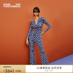 DVF2026春夏新款 PL1U001 海军蓝水波米字花优雅感休闲通勤风长裤