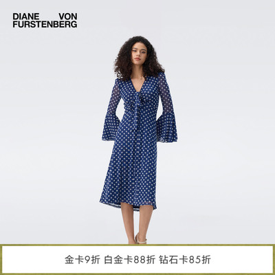 [重工植绒网纱]DVF2026早秋新款波点系带法式喇叭袖连衣裙DL2U008