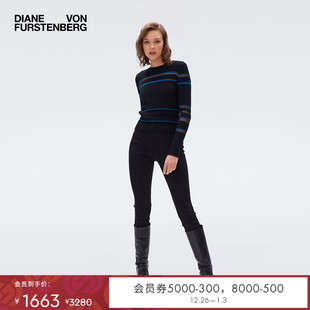 针织衫 条纹提花长袖 WL3R006 圆领套头打底衫 DVF