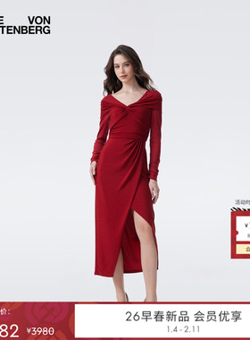 [重工金属针织]DVF2026早春鎏金红礼服感宴会年会连衣裙DL4T004