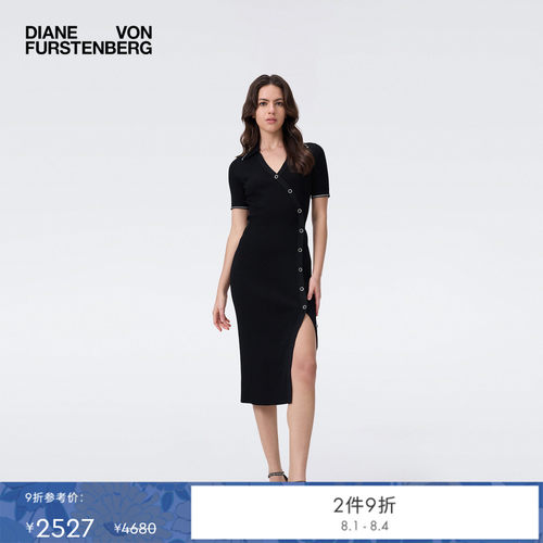 DVF黑色曜石针织裹式连衣裙
