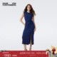 DVF海军蓝纯色修身 博主同款 扭结开叉连衣裙DS1T010