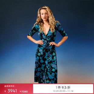 桑蚕丝裹身连衣裙DW4R015 DVFPOLO领中长款 100%真丝