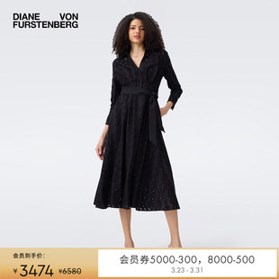 DVF 裙连衣裙DL2T002 曜石黑纯色几何镂空刺绣裹身中长衬衫