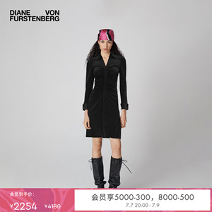 [小黑裙]DVF经典黑优雅气质哑光针织轻薄显瘦中长连衣裙MR61E00