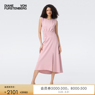 连衣裙DS2T015 侧开衩修身 DVF 浪漫樱花粉纯色中长款