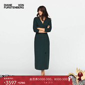 DVF羊毛羊绒混纺裹身裙V领高腰长袖 中长款 纯色针织连衣裙MR43E00