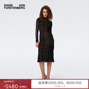 DVF2025新款 立领结构线MIDI裙长小黑裙DL4S024