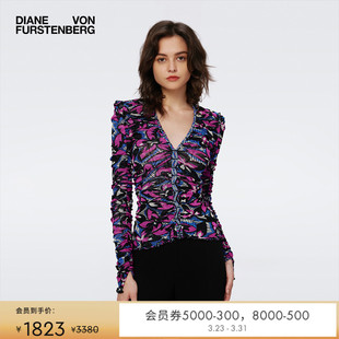 V领双面印花弹力网纱上衣BL3S011 DVF 双面穿