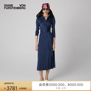 衬衫 DVF2026春夏新款 裙海军蓝纯色中长裹身裙MR85E00 摩登针织