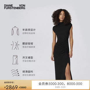 DVF黑色半高领新中式 哑光针织 旗袍风礼服连衣裙MR44E00 小黑裙