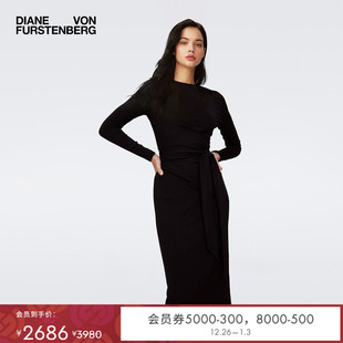 连衣裙MR62E00 中长款 DVF气质曜石黑色长袖 围裹式