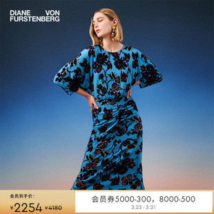 中长款 DVF圆领印花天丝羊毛长袖 连衣裙DL4R026 博主同款