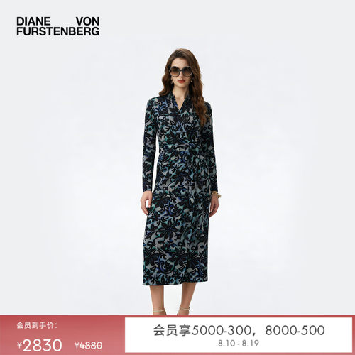 [天丝羊毛]DVF2026春夏新款V领复古蕾丝花卉长袖新裹身裙DW4T018