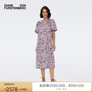 DVF碎花裙度假灯笼袖 植物印花连衣裙DS1S010