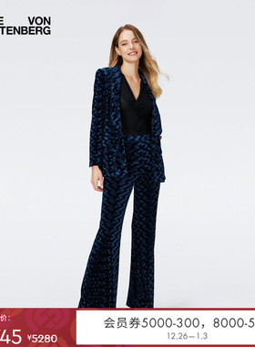 DVF 女士青果领几何印花长袖丝绒西装外套JS4R002