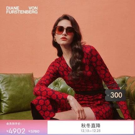 [美利奴羊毛]DVF2025秋冬新款粉色幸运骰子裹身裙DR3T003