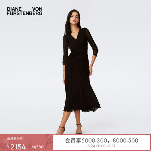 DVFV领腰部褶皱百褶裙摆小黑裙