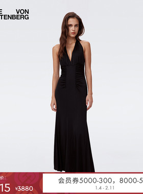 [小黑裙]DVF礼服度假V领挂脖连衣裙DS2S051