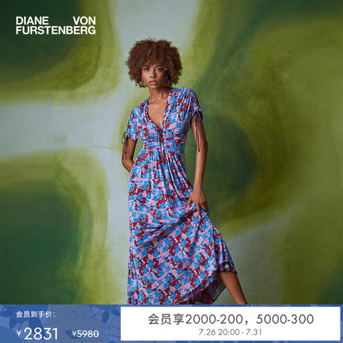 DVF双面印花V领连衣裙