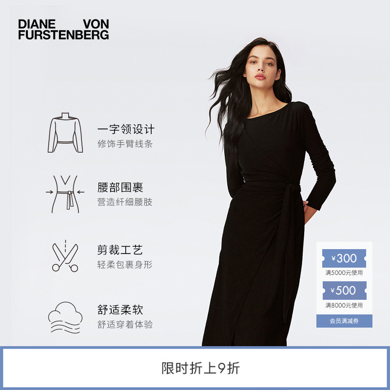 DVF金属黑仿围裹式连衣裙