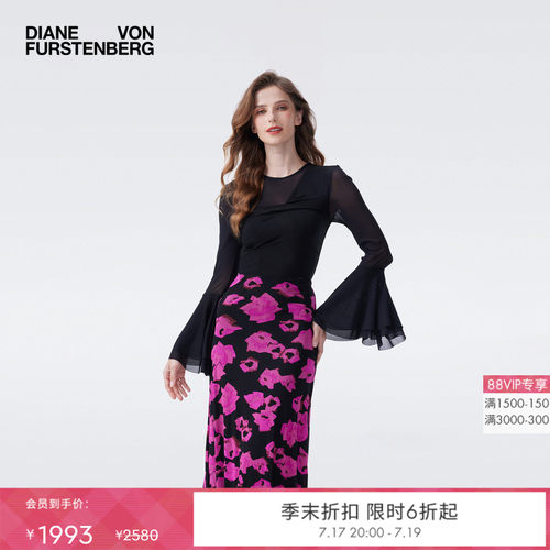 [重工金属针织]DVF2026春夏新款金属黑色针织喇叭袖上衣BL4T006