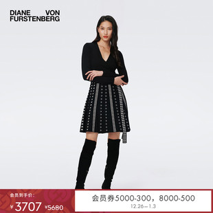 A字裙摆拼接图案提花针织裹身裙DR3S005 DVF 博主同款