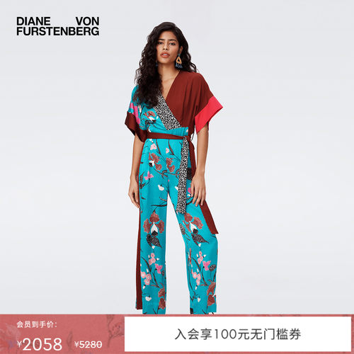 DVFV领短袖拼接印花连体裤