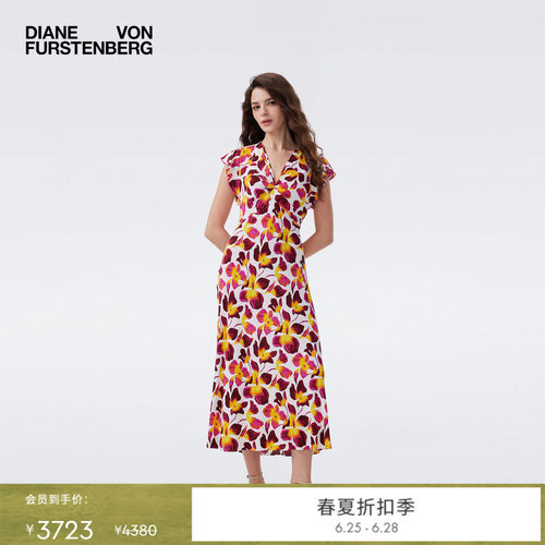 DVF2026春夏度假茶歇裙幻彩兰花轻薄绉纱连衣裙DS1U023