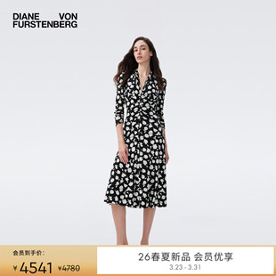 DVF2026春夏新款 连衣裙DL1U006 V领波点玫瑰弹力网纱收腰中长款