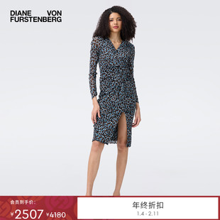 [弹力网纱]DVF2025秋季新款魅影豹猫弹力网纱裹身裙连衣裙DW2T003