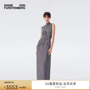 轻礼服半高领收腰修身 DVF2026早春新款 纯色连衣裙 重工金属针织
