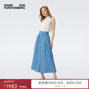 DVF2025新款 丹宁牛仔 度假淡蓝色牛仔半裙KM1T008 博主同款