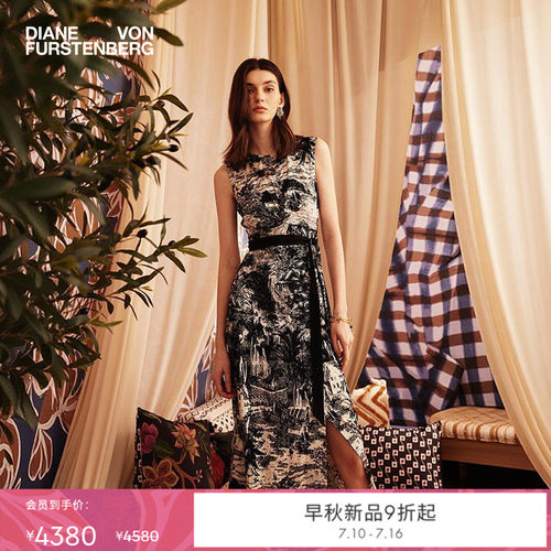 [摩登针织]DVF2026早秋新款黑白北非绿洲腰部扭结连衣裙DS2U023