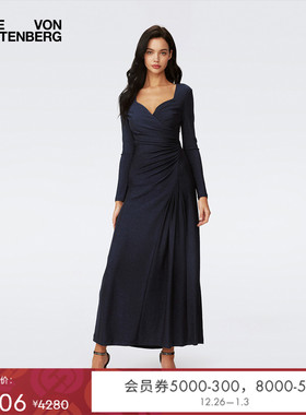 DVF2025新款优雅金属午夜蓝桃心领长裙礼服裙GL4S008